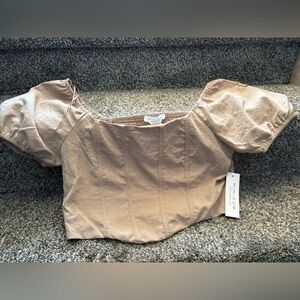 Women's Tan Puff Sleeve Top